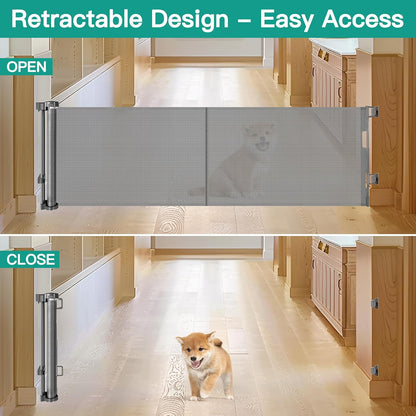20 Inches Tall Retractable Short Dog Gates for Doorways, Short Pet Gate to Step Over, Extends up to 55" Wide, Step Over Puppy Gates for Stairs Mesh Doggy Gates Small Dog Gate Indoor Outdoor (Black)