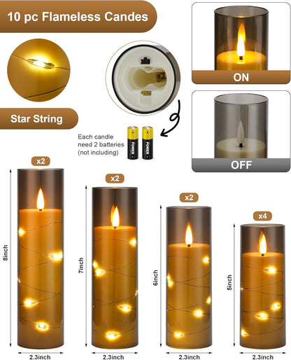 Set of 24 Slim Outdoor LED Candles, Battery Operated Flickering Fake Candles with 10-Key Timers for Patio & Porch Decor, 2.2 Inch Diameter Waterproof Resin Pillars for Large Events & Sconces (White)