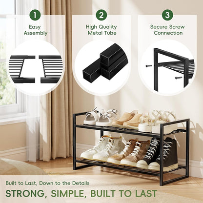 5-Tier Wide Shoe Rack, Metal Shoe Organizer for Closet, Stackable Freestanding Shoe Storage Shelf with Sturdy Wire Grid, Large Capacity Durable Shoe Rack for Entryway Bedroom, Black