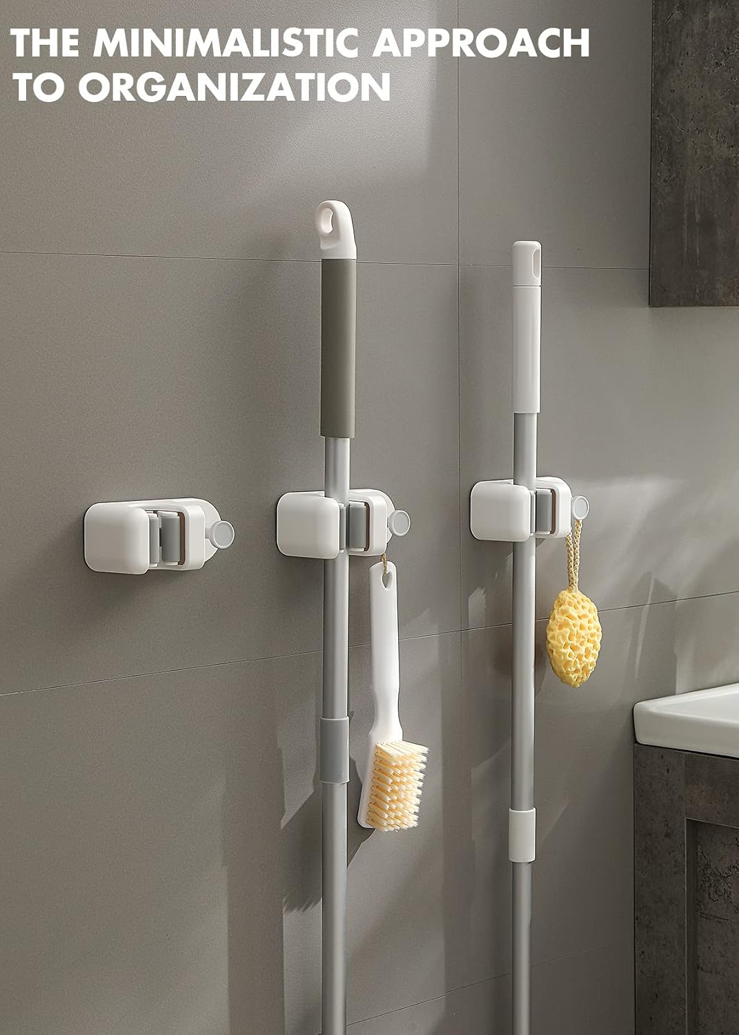 BEZOX Broom Holder, 3 PCS Wall Mount Mop Organizer Gripper, Self-adhesive Cleaning Suppliers Hanger Stands Rack for Bathroom, Kitchen, Garden, Garage Organization Storage