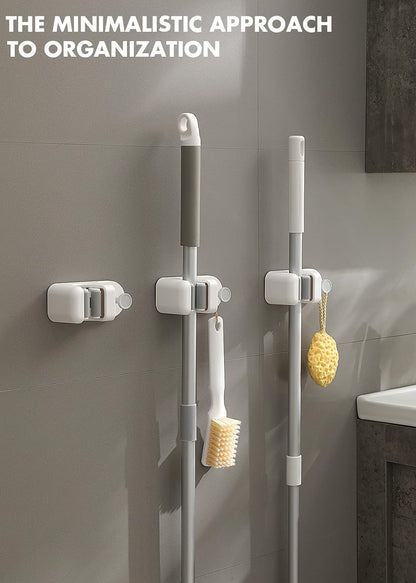 BEZOX Broom Holder, 3 PCS Wall Mount Mop Organizer Gripper, Self-adhesive Cleaning Suppliers Hanger Stands Rack for Bathroom, Kitchen, Garden, Garage Organization Storage