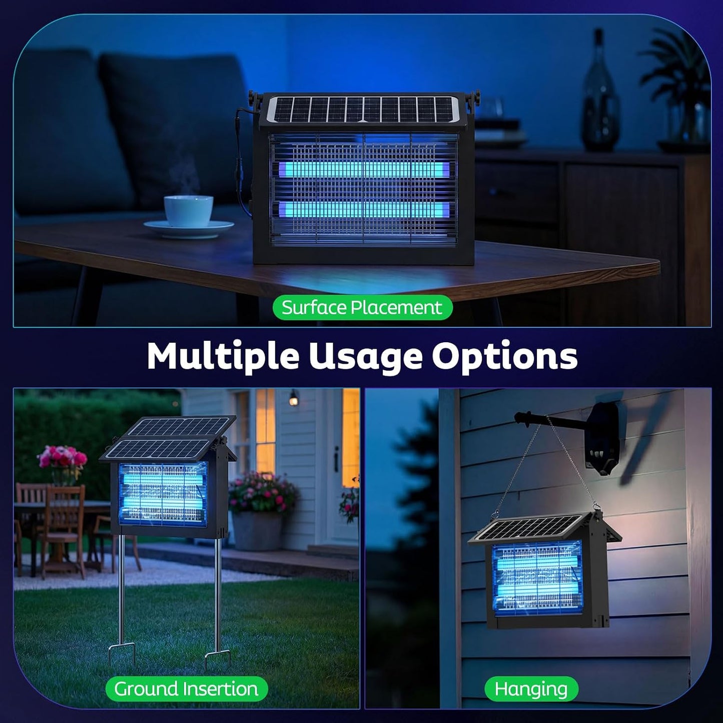 OnBeam Solar Bug Zapper Outdoor, 4500V Mosquito Zapper Fly Trap for Patio | 10W Solar Panel, IPX5 Waterproof, Auto Mode, Solar Powered, USB C Charging, Electric Rechargeable Mosquito Killer for Garden
