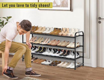 MISSLO 3-Tier Long Shoe Rack for Closet Shoe Organizer for Closet Floor Entryway Storage Stackable Wide Shoe Shelf Stores 24 Pairs of Men Sneakers, Black