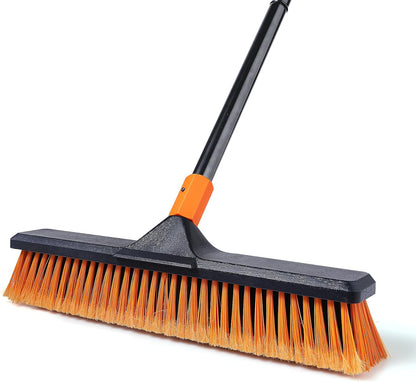 CLEANHOME 18" Push Broom Outdoor Heavy Duty for Garages,Driveways and Decks | With Extendable Long Handle, Stiff Bristle Broom, Industrial,Wide