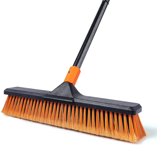 CLEANHOME 18" Push Broom Outdoor Heavy Duty for Garages,Driveways and Decks | With Extendable Long Handle, Stiff Bristle Broom, Industrial,Wide