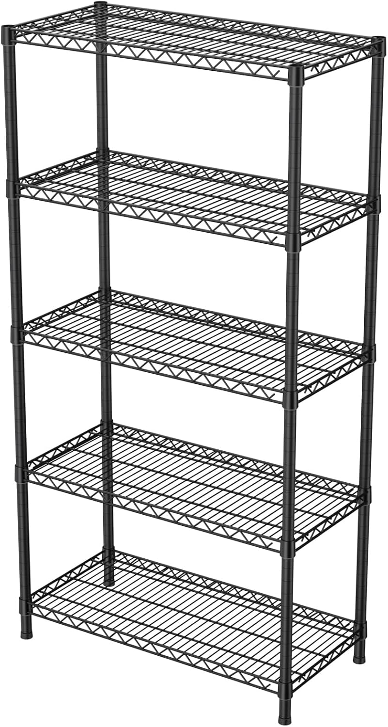 Golpart 4 Tier Adjustable Storage Shelves Metal Utility Shelf Wire Shelving Unit Organizer Rack for Home Kitchen Office Bathroom Pantry Room 12" D x 18" W x 44" H