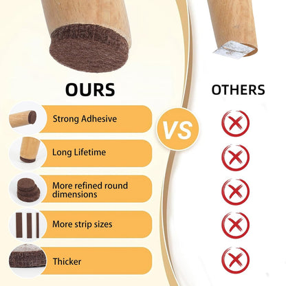 Felt Pads for Furniture, Felt Pads for Chair Legs (138PCS: Round and Rectangle, Sizes: 1/2" ，3/4"， 7/8", 1" and 1-1/4", Self-Adhesive, Brown) Furniture Pads to Protect Hardwood Floors