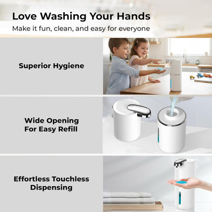 Automatic Touchless Foam Soap Dispenser - USB-C Rechargeable Foaming Soap Pump, IPX5 Waterproof for Bathroom & Kitchen, 12.8oz, Wall Mount or Countertop (Black)