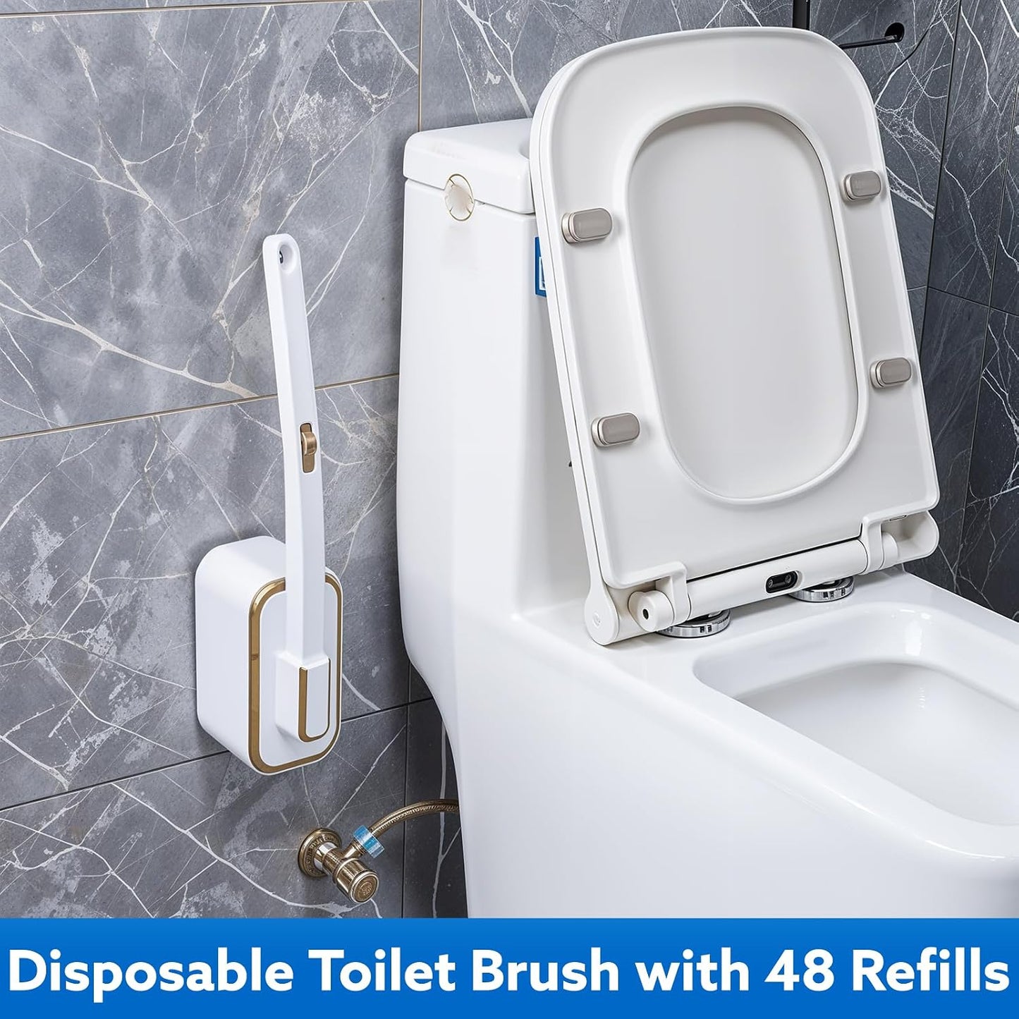wlich Disposable Toilet Brush with 48 Refills, Bowl Toilet Brush with Wall Mounted Holder, Toilet Bowl Brush Set with Wand and Storage Box for Bathroom Cleaning