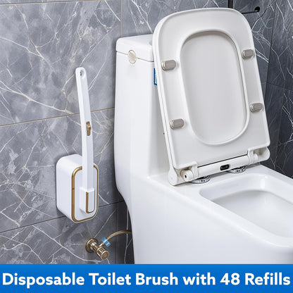 wlich Disposable Toilet Brush with 48 Refills, Bowl Toilet Brush with Wall Mounted Holder, Toilet Bowl Brush Set with Wand and Storage Box for Bathroom Cleaning