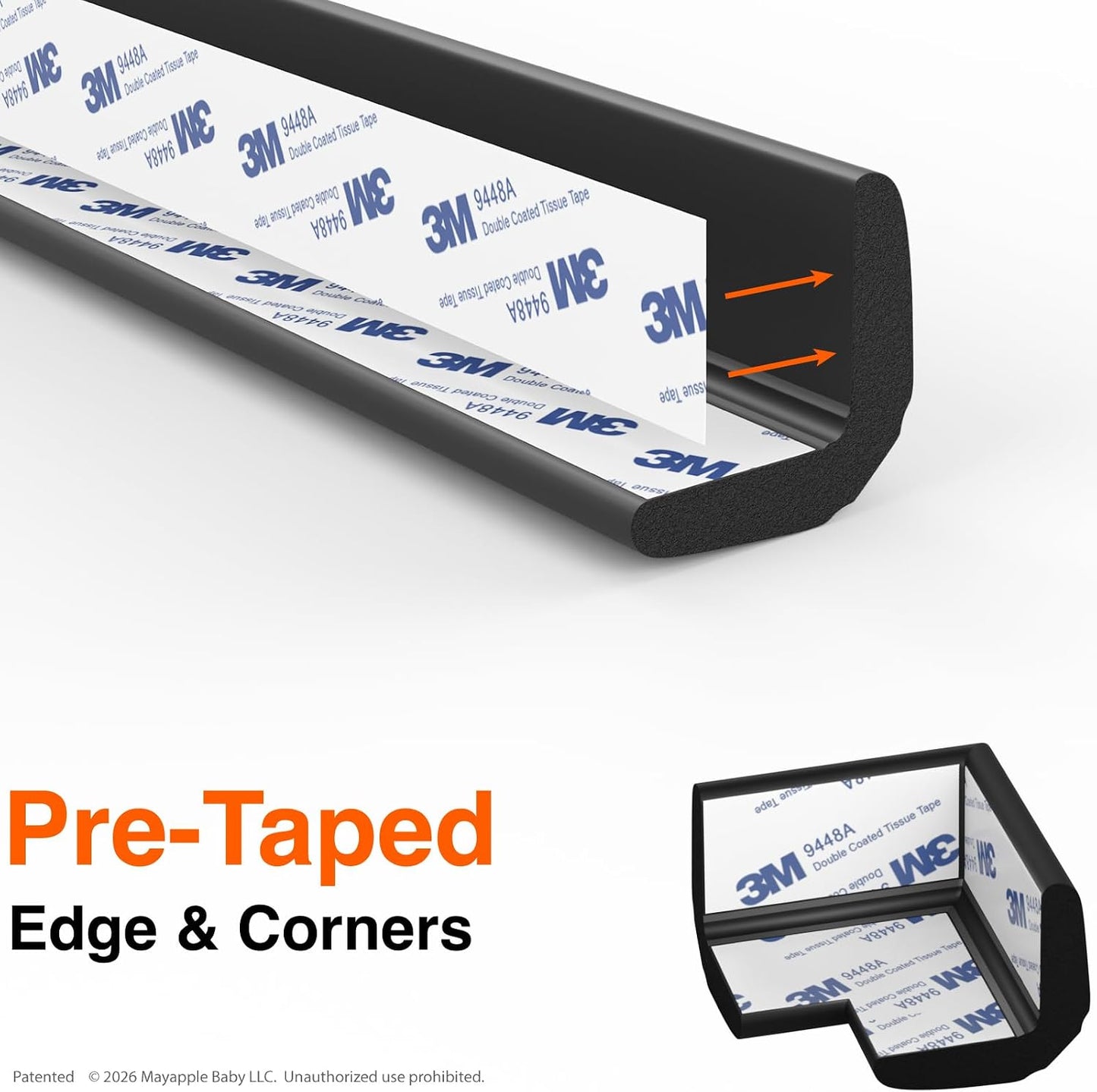 Roving Cove PreFit Fireplace Edge Corner Protector, Extra-Wide 9ft Edge 2 Corners, Pre-Taped 3M Adhesive, Baby Proofing Bumper Guards, Coffee Brown