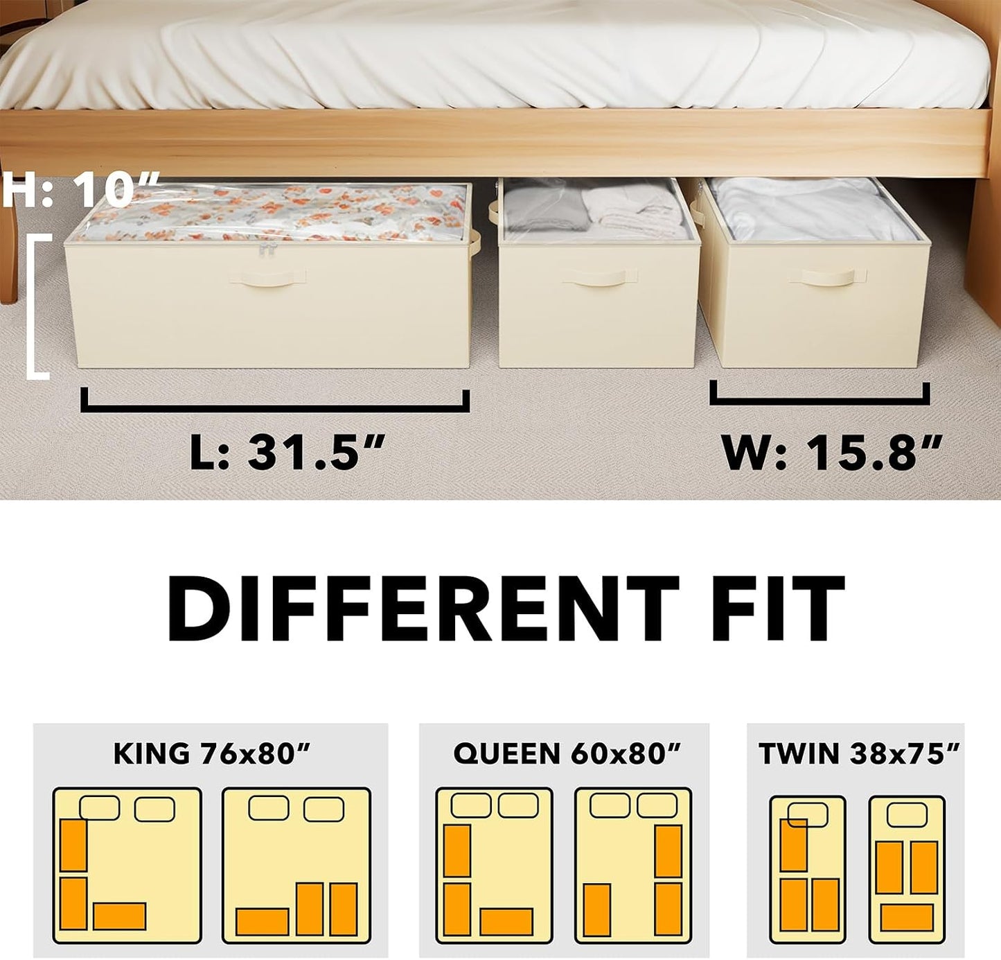 SpaceAid 3 Pack 10" High Under Bed Storage Containers, Large Underbed Storage Organizer Bins with Lids for Bedroom, Dorm, Clothes, Closet Organization, Bed Sheets and Blankets (Gray)