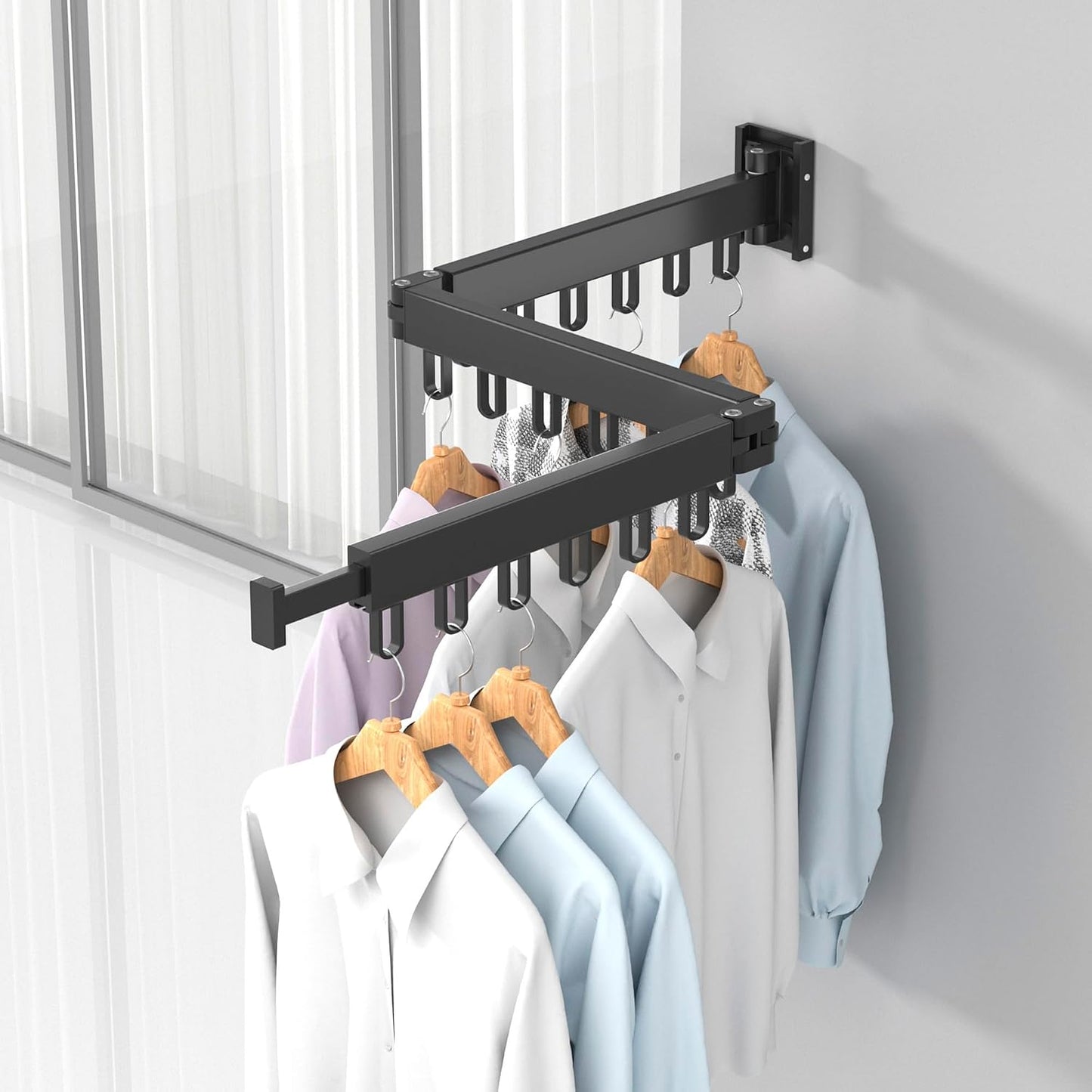 Wall Mounted Clothes Hanger Drying Folding Racks | Full 180° horizontal & vertical pivot