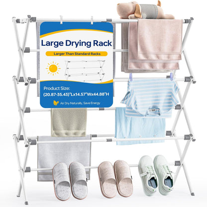 APEXCHASER Extra Large Clothes Drying Rack, Foldable & Extendable Laundry Rack with Adjustable Size (20.87"-35.43" L), Space-Saving, Rust-Resistant Frame for Indoor/Outdoor Use, White