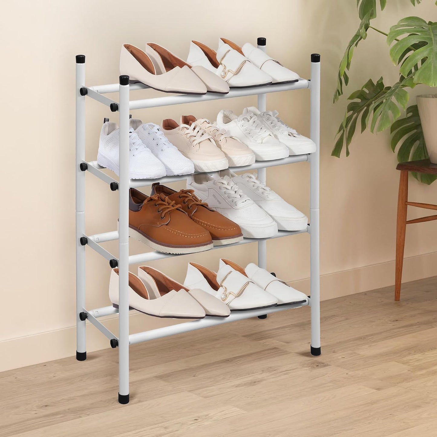 STORAGE MANIAC Expandable Shoe Rack for Closet, 8 Pairs Stackable Small Shoe Rack, Metal Adjustable Shoes Organizer for Entryway, Hallway, Garage, Front Door, Shoes Shelves, Black 2 Tier