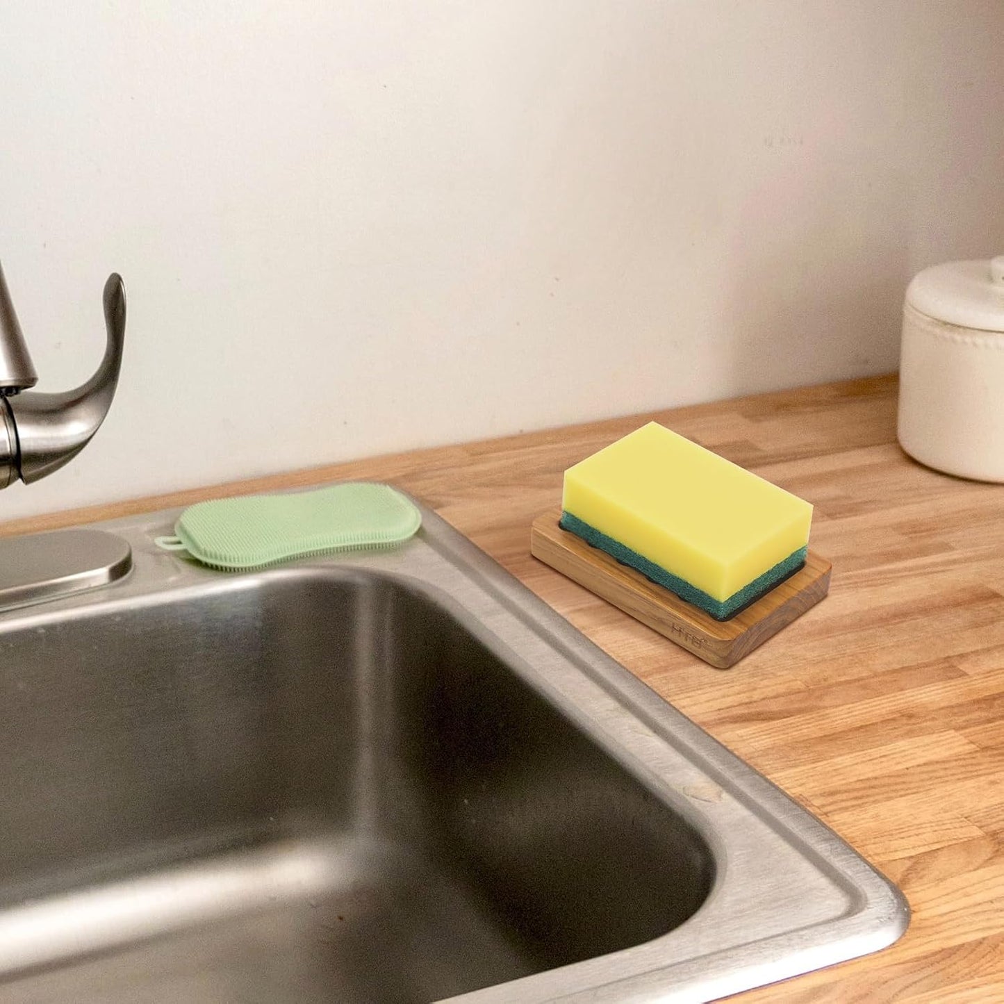 HTB Slotted Bar Soap Holder Teak Wood,Sponge Holder for Kitchen Sink | Self Draining Soap Dish for Shower, Bathroom, Bathtub, RV,Soap Saver Keep Soap Dry,Extend Soap Life,Bathroom Accessories