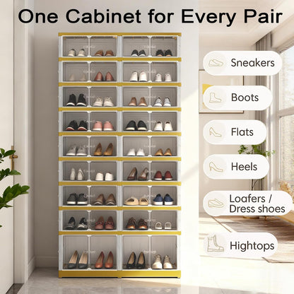 SYNCVIBE Shoe Rack Organizer for Closet Entryway Foldable Sneaker Storage Shoe, Collapsible Shoe Cabinet, Stackable Shoe Storage Cabinet with Lids for Living Room (6 Tiers 24 Pairs)