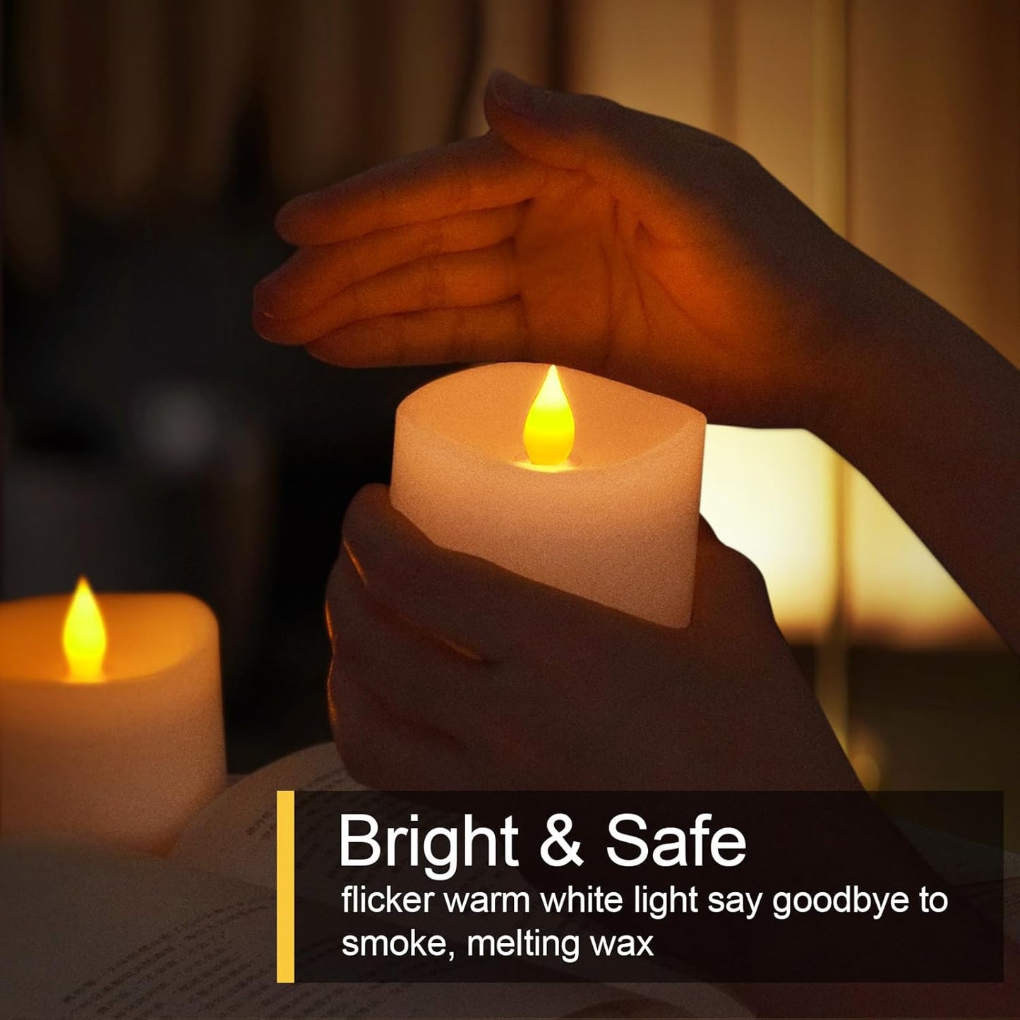 3x3 Flameless Candles with Remote Set of 2, 3 inch Battery Candles Flickering with Timer, LED Pillar Candle for Indoor/Outdoor, White