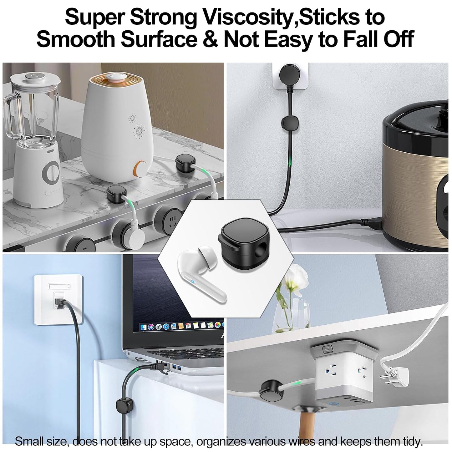 12 Pack,Magnetic Cable Clips & Silicon Cable Ties,[Cable Smooth Adjustable Under Desk Organizer],Cable Management,Cord Holder-Desk Stand Cable Organizer Holding,Adhesive for Home Cable Keeper