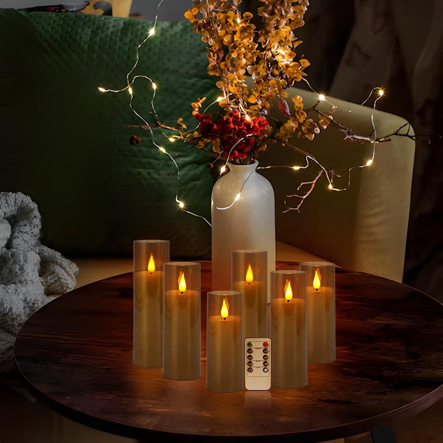YOROXRG Set of 24 Waterproof Outdoor Flameless Candles, LED Candles with 4 Remote and Timer,(H 4" 5" 6" x D 2.2"),for Christmas,Halloween,Wedding,Festival