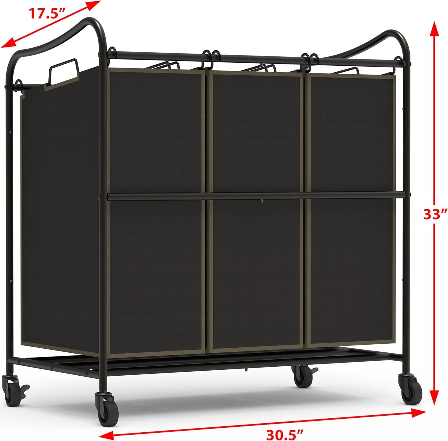 Simple Houseware Heavy-Duty 3-Bag Laundry Sorter Cart, Chrome