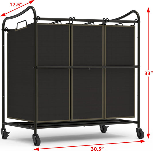 Simple Houseware Heavy-Duty 3-Bag Laundry Sorter Cart, Chrome