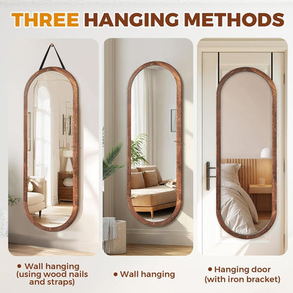 Full Length Mirror 65"x22" with Stand Solid Wood Frame Floor Large Mirror for Living Room, Bedroom Hanging Standing or Leaning Wall-Mounted, New Black