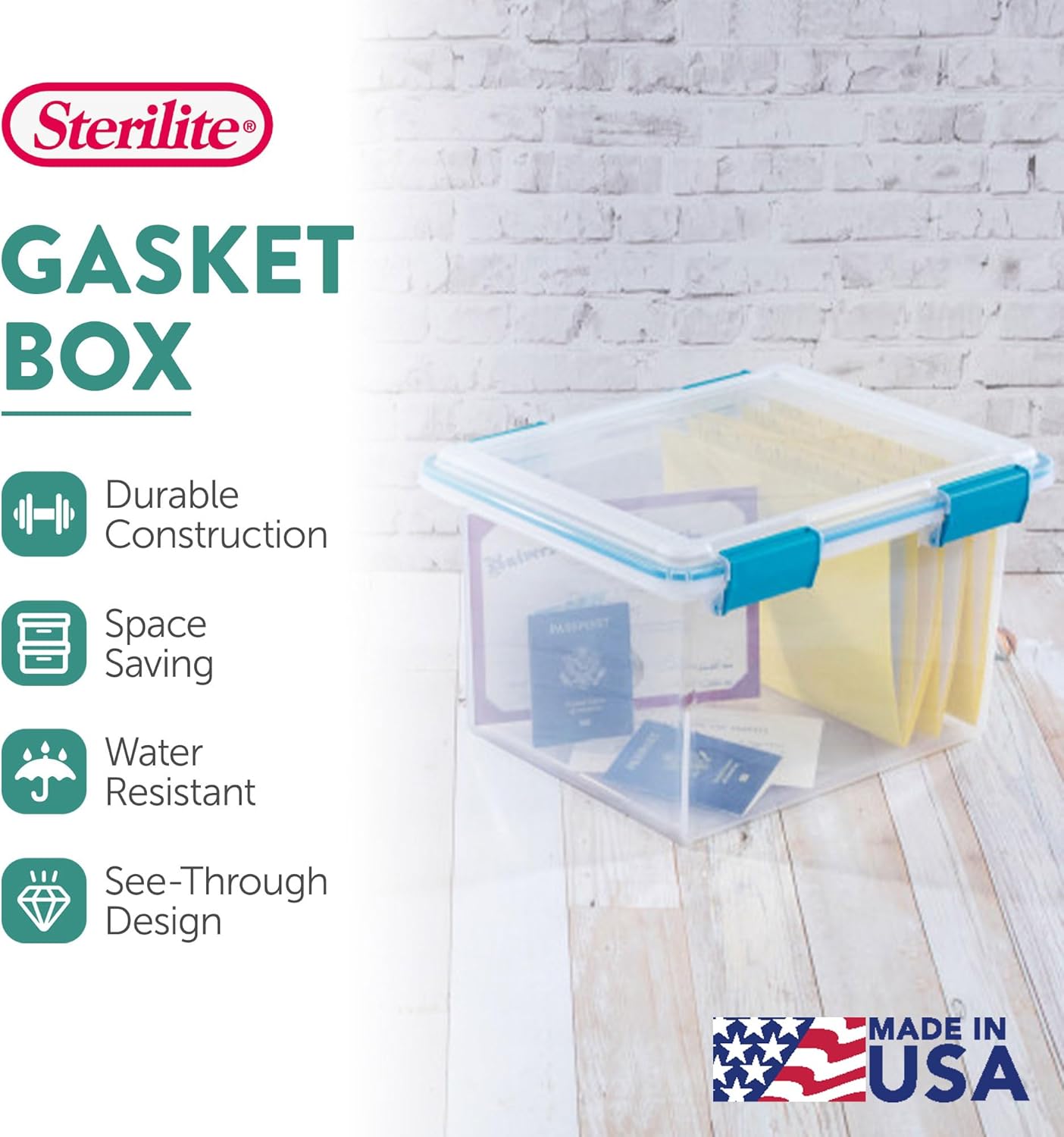 Sterilite 4-Pack Gasket Box, Home Storage Organizer Bins with Lids, 37 Quart – Stackable Clear Plastic Containers for Bedroom, Bathroom, Garage, Basement, or Attic