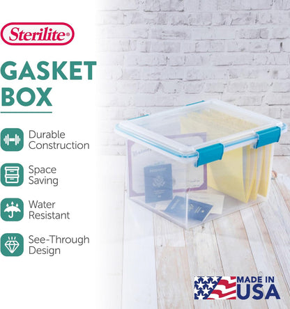 Sterilite 4-Pack Gasket Box, Home Storage Organizer Bins with Lids, 37 Quart – Stackable Clear Plastic Containers for Bedroom, Bathroom, Garage, Basement, or Attic