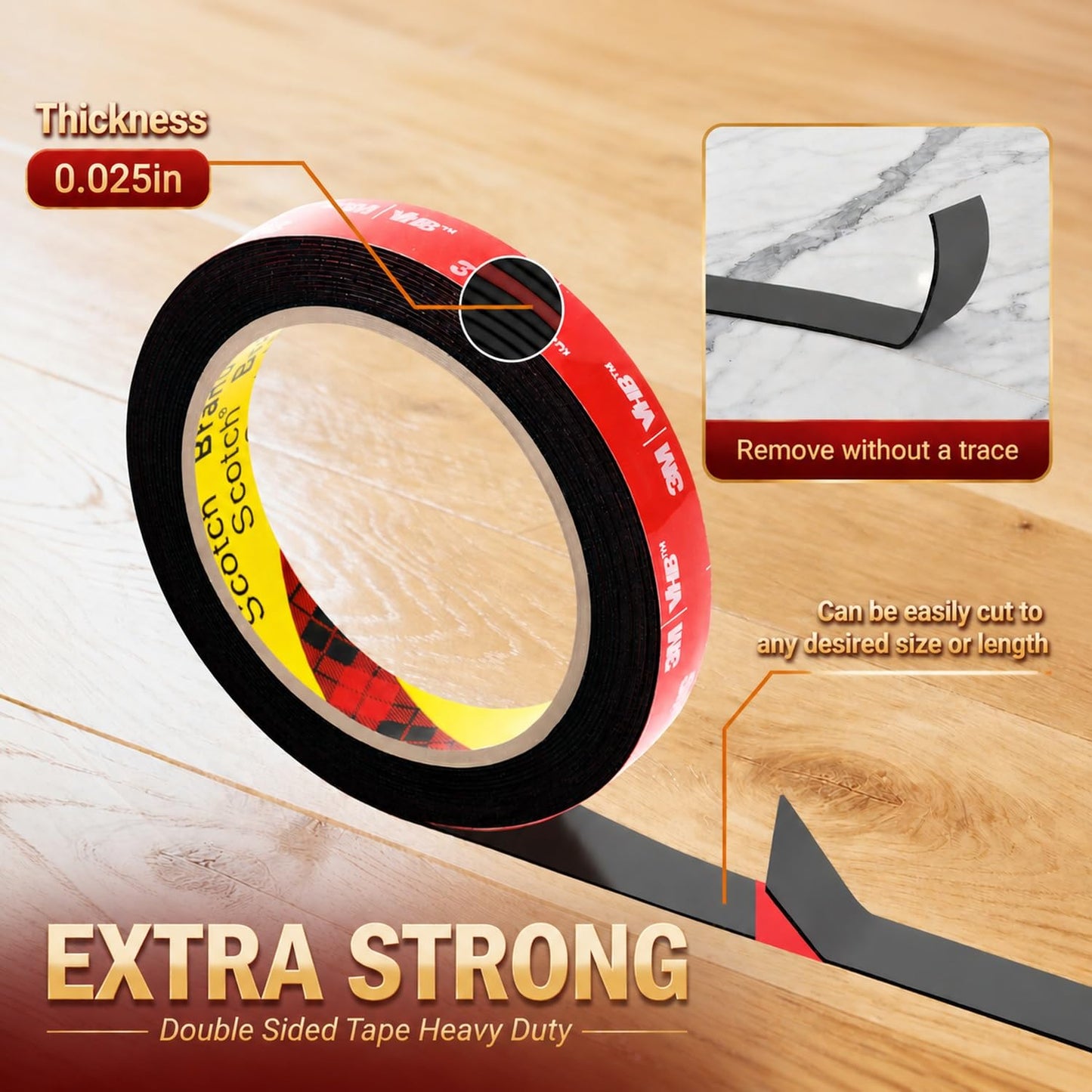 Ohayooz® Extra Strong Double Sided Tape Heavy Duty Removable 10FT, Clear Sticky Nano Adhesive Wall Tape for Hanging Picture, Poster, Carpet, Photo Deco