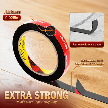 Ohayooz® Extra Strong Double Sided Tape Heavy Duty Removable 10FT, Clear Sticky Nano Adhesive Wall Tape for Hanging Picture, Poster, Carpet, Photo Deco