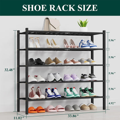 Smiry Bamboo Shoe Rack, 3 Tier Free Standing Wooden Shoe Organizer, Stackable Wood Shoe Storage Shelf for Closet, Entryway, 12 Vertical Slats, 2+1 Stack Standard Legs, 26.8"x11"x19.5", Natural