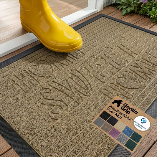 GORILLA GRIP 100% Waterproof All-Season WeatherMAX Doormat, US Designed Natural Rubber, Stain and Fade Resistant, Low Profile Indoor Outdoor Door Mats, Easy Clean Patio Mat, 29x17, Graphite Skiing - Colors A