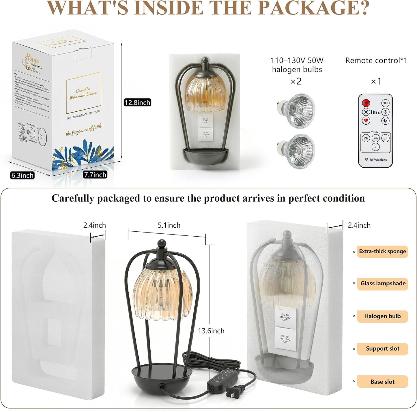 Candle Warmer Lamp with Timer and Wireless Remote Control, Dimmable Candle Warmer for Jar Candles, Height Adjustable Wax Melts Warmer, Mothers Day Birthday Gift for Women, House Warming New Home Decor