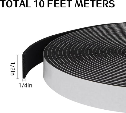 Storystore Weather Stripping Door Seal Strip, 1/2In x 1/4In x 16.5FT Self Adhesive Foam Tape for Door Window Insulation Soundproofing Weatherstrip, High Density Foam Seal for Doors Windows Furniture