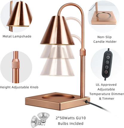 LALISU Candle Warmer Lamp, Stepless Dimming Candle Warmer Lamp with Timer & Dimmer Height Adjustable Compatible with Jars Scented Wax for Home Decor (Metal Base-Black)