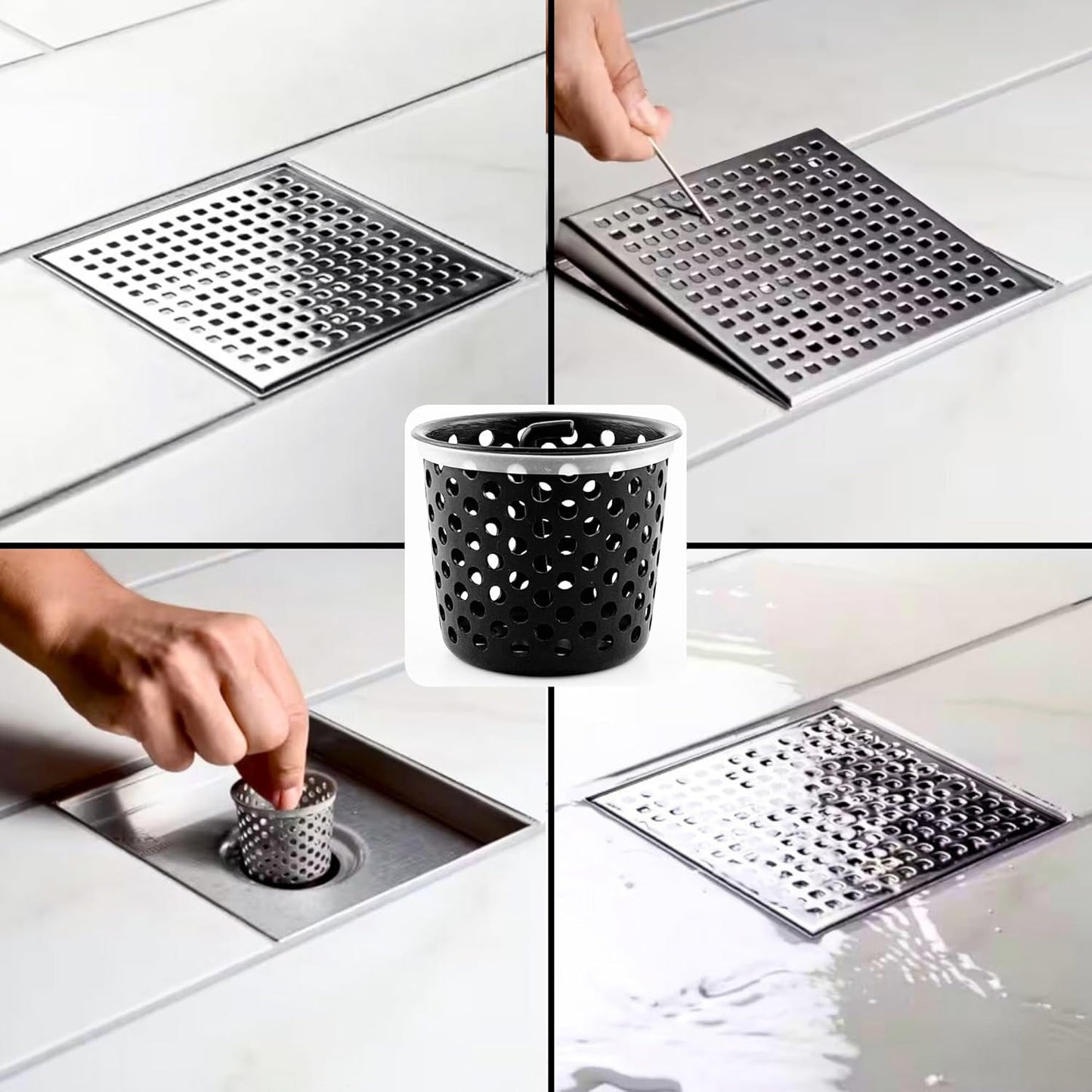 Shower Drain Strainer for Oatey Designline Shower Drain, Linear and Square with Shower Drain Key for Drain Grate Removal, Stainless Steel