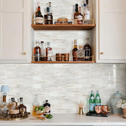 STICKGOO 10-Sheet Subway Tile Peel and Stick Backsplash, Seamless Design Polished Eurasia Beige Kitchen Backsplash Wall Tiles, Glossy Surface Waterproof Stick on Tile for Bathroom, RV, Fireplace