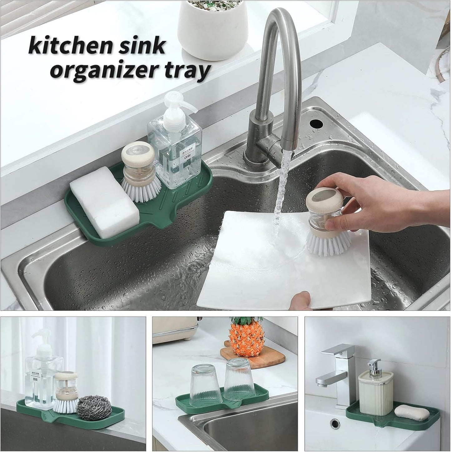 MicoYang Silicone Bathroom Soap Dishes with Drain Spout-Bathroom and Kitchen Sink Organizer,Sponge Holder,Dish Soap Tray,Perfect for Dispenser,Scrubber,Bottle,Cup on Sink or Counter-Coffee 4.9"×3.2"