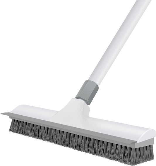 Yolaist 60 inch Long Handle Floor Scrub Brush, 2 in 1 Heavy Duty Hard Bristle Deck Scrubber & Squeegee for Tile, Wall, Concrete, Shower, Bathroom, Kitchen, Garage, Patio