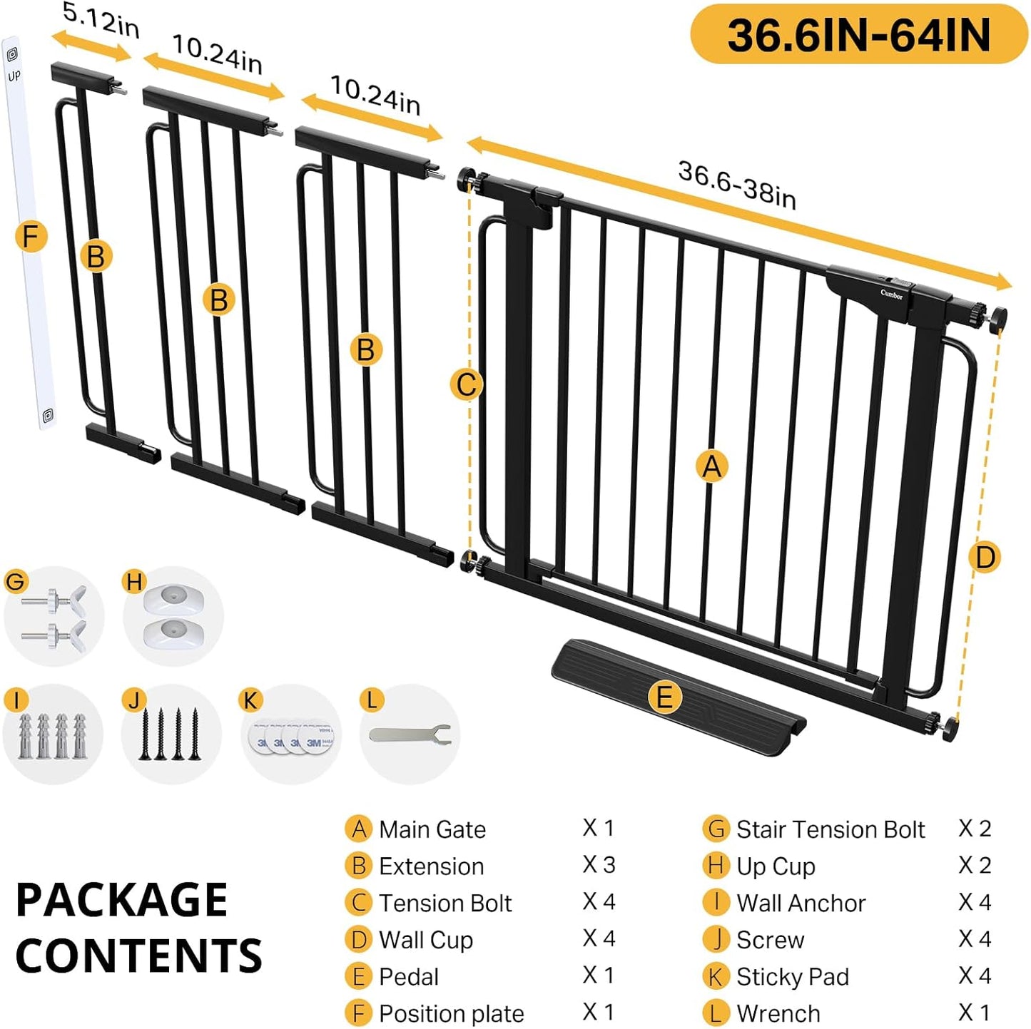 Cumbor 29.7-48" Baby Gate for Stairs, Mom's Choice Awards Winner-Dog Gate for Doorways, Auto Close Safety Pet Gate for Dogs Indoor, Easy Install Pressure Mounted Child Gate with Walk Thru Door, Brown