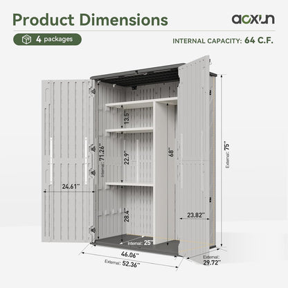 AOXUN Horizontal Storage Sheds 21 Cu.ft, HDPE Outdoor Storage Box 160 Gallon, Waterproof Lockable Resin Deck Box with Spring-Assisted Lid, Patio Storage for Garden, Pool, Cushions, Tools, White
