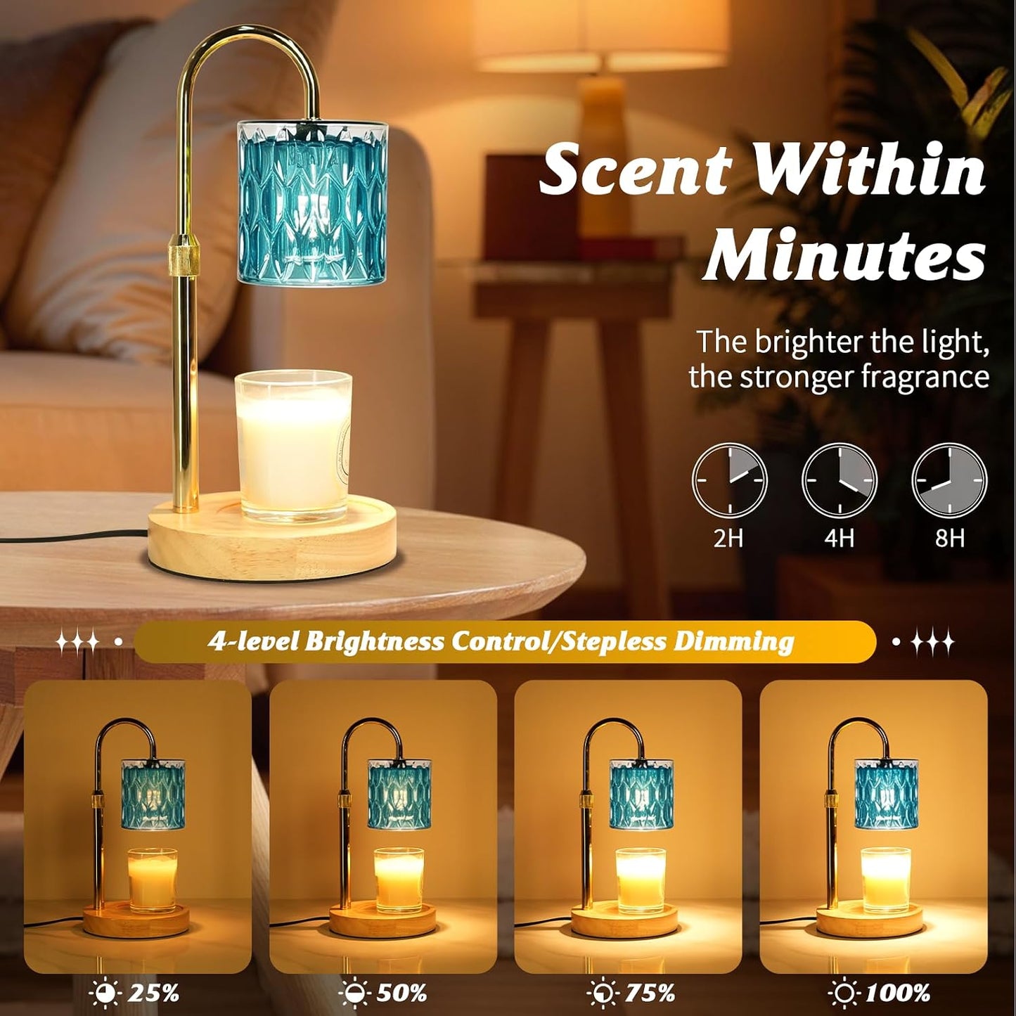 Candle Warmer Lamp with Timer and Dimmable, Electric Wax Melt Candle Warmers Height Adjustable with 2 Bulbs, Birthday Gifts for Women House Warming, Home Decor for Scented Jar Candles(Clear)