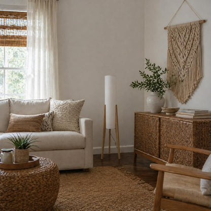 MIXL-Farmhouse Style Bamboo Floor Lamp,Large Wicker Indoor Floor Light,Boho Standing Light Plug in,Modern Minimalist Standing Lamp for Living Room Bedroom