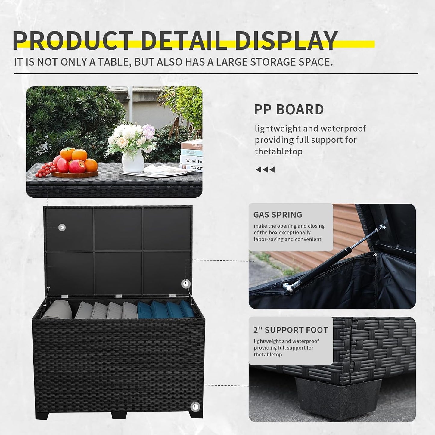 Lviden 180 Gallon Deck Storage Box Outdoor Storage Box Large Patio Storage Bin with Waterproof Lining Bag Cushion Storage Bin Outdoor, Black