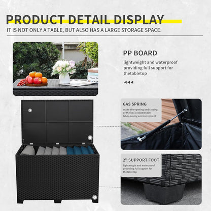 Lviden 180 Gallon Deck Storage Box Outdoor Storage Box Large Patio Storage Bin with Waterproof Lining Bag Cushion Storage Bin Outdoor, Black