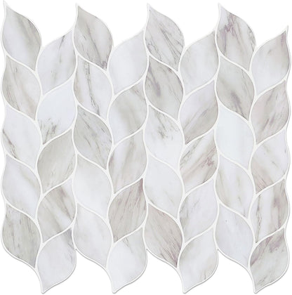 Tilingview 10 Pcs Vinyl Leaf Peel and Stick Tile for Kitchen Backsplash, Premium Self-Adhesive Tiles Plastic Wall Stickers Art Mosaics (Blue Gray)