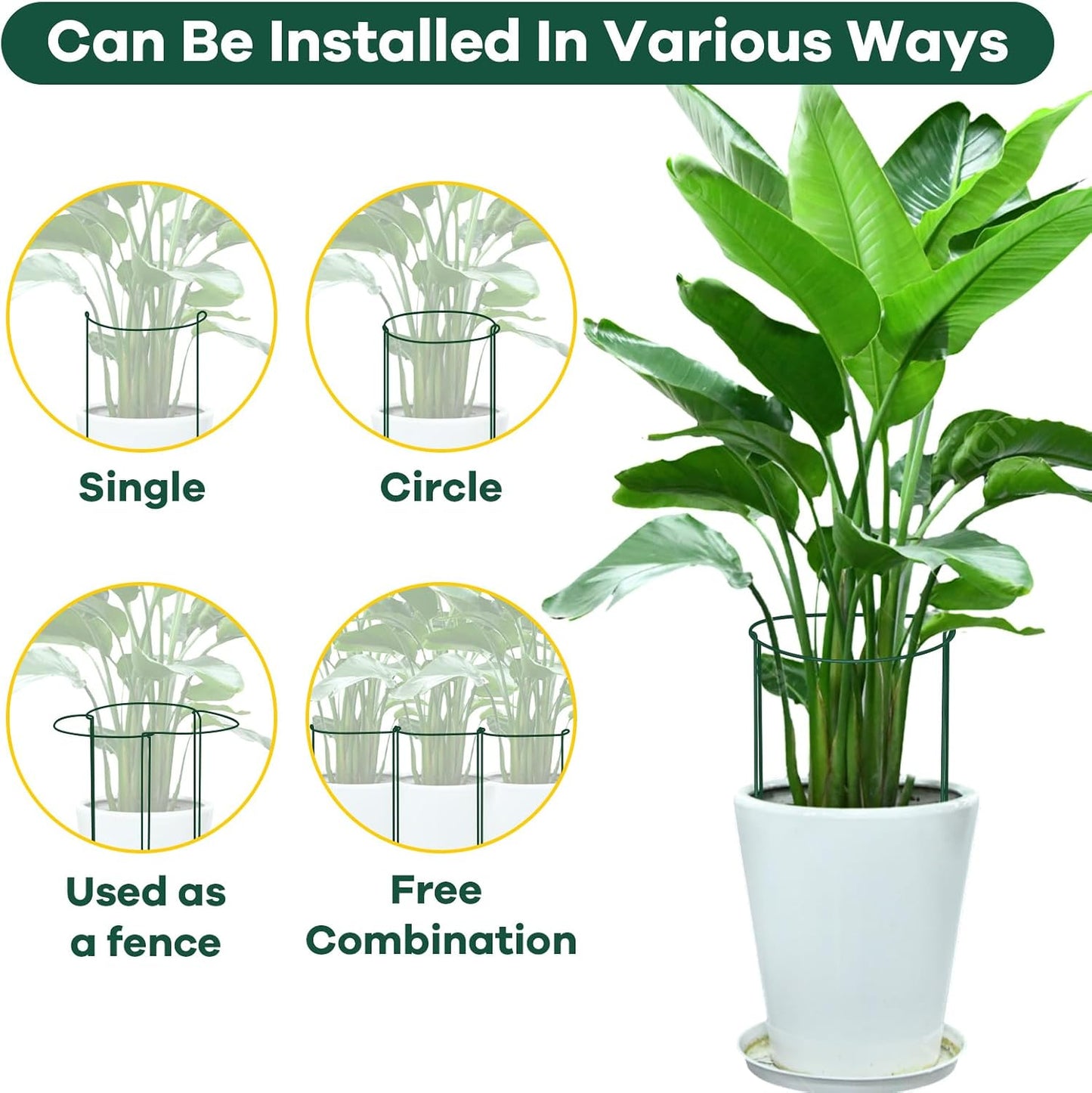12 Pack Plant Support Stakes, 10" Wide x 24" High Half Round Metal Peony Cages and Support, Green Garden Plant Stake Plant Support Ring Border for Peony Tomato, Hydrangea, Flower Indoor Outdoor