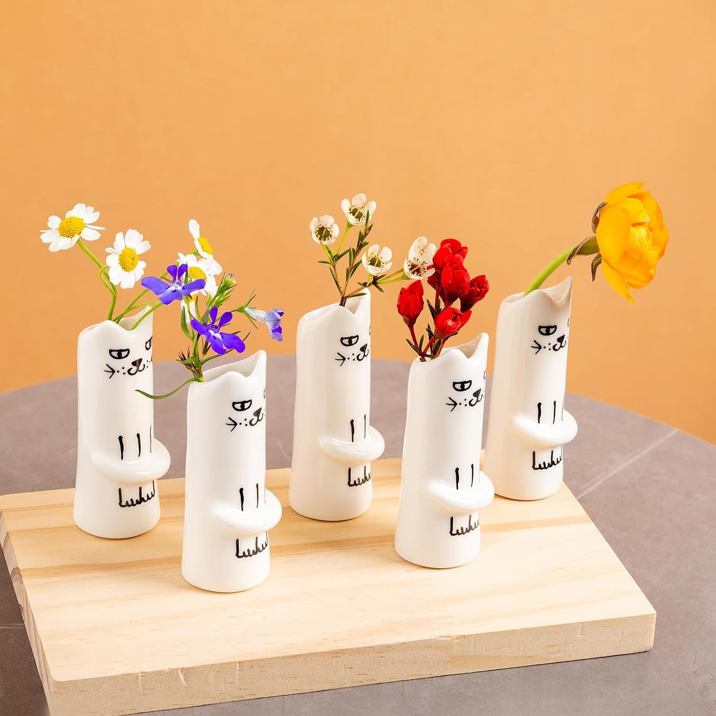 MOUGIGI Cute Blue House Ceramic Bud Vase Set of 3 - Handmade Miniature Vase with Star Roof for Dried Flowers, Chic Japandi Style Decor for Entryway, Dining,Coffee Table - Ideal Small Gift for Home