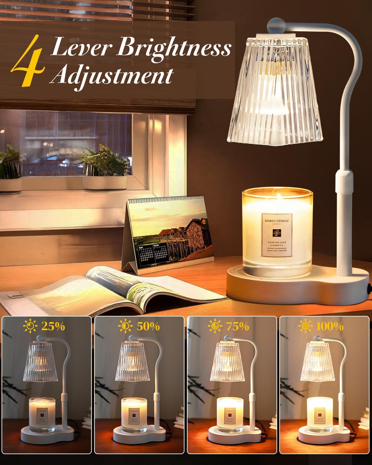 Candle Warmer Lamp with Timer & Dimmable Settings, Adjustable Height Flameless Scented Wax Melter for Jar Candles, Elegant Home Decor Warmer Lamp with 2 Bulbs, Gift for Women Mom Friend Family, Black
